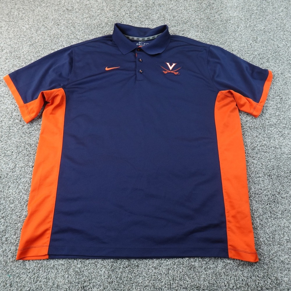 Virginia Cavaliers Polo Shirt Mens 2XL Blue Orange Nike NCAA Football Logo UVA
